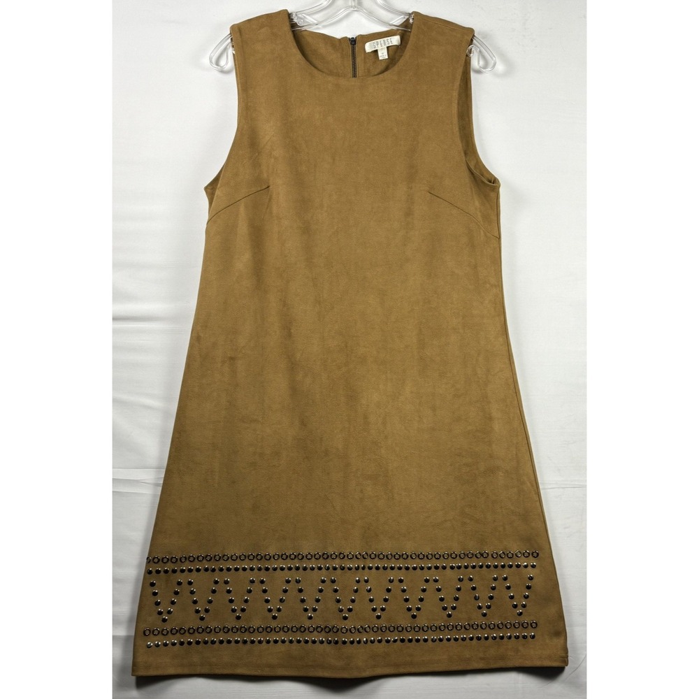 Spense Womens dress Faux Suede  sleeveless Camel‎ Studded Hem Hippy cowgirl 12